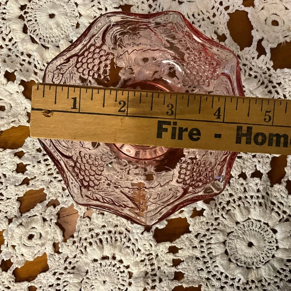 Vintage Pink Glass Grape‎ Embossed Footed Candy Dish Bowl Cottagecore Grannycore